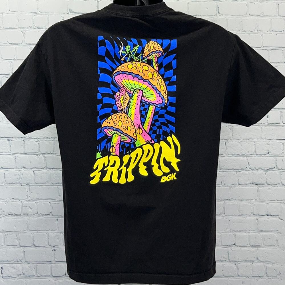 DGK Trippin T Shirt L Large Black Psychedelic Magic Mushrooms Shrooms Skater Tee